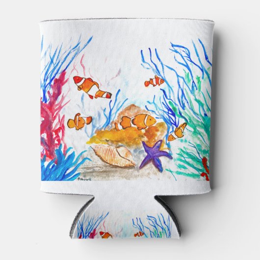 Under the sea watercolor fish ocean coastal sea 缶クーラー (正面)