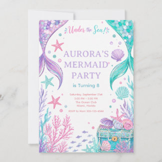 Under The Sea Watercolor Party Invite 招待状