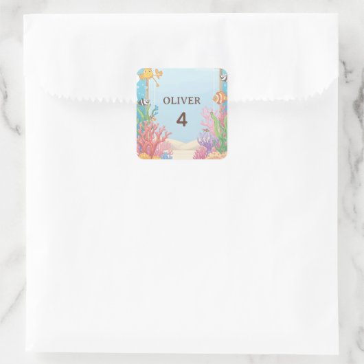 Under the Sea Waterproof Labels, Oliver Name Label スクエアシール (バッグ)