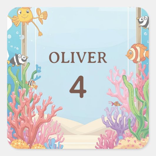 Under the Sea Waterproof Labels, Oliver Name Label スクエアシール (正面)
