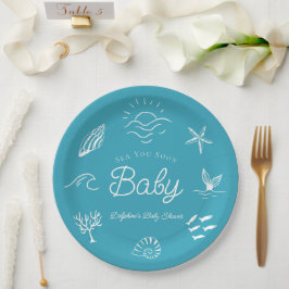 Under the Sea You Soon Blue Baby Shower ペーパープレート
