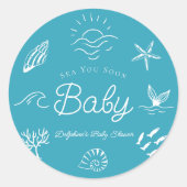 Under the Sea You Soon Blue Boy Baby Shower ラウンドシール (正面)