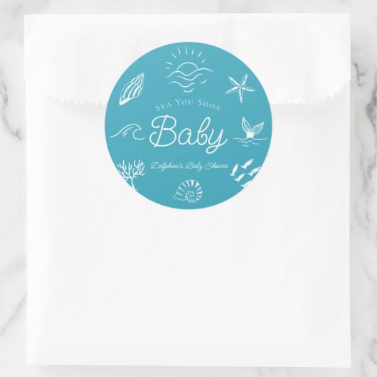 Under the Sea You Soon Blue Boy Baby Shower ラウンドシール (バッグ)