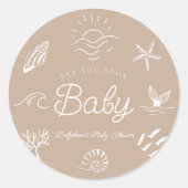 Under the Sea You Soon Brown Baby Shower ラウンドシール (正面)