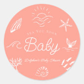 Under the Sea You Soon Pink Girl Baby Shower ラウンドシール (正面)
