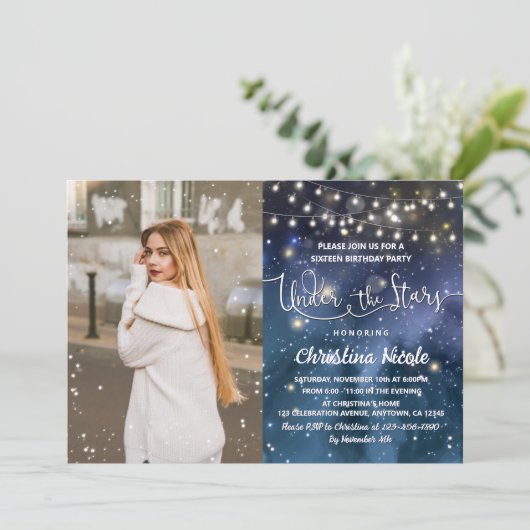 Under the Stars String Lightsフォト誕生日 招待状 (スタンド正面)