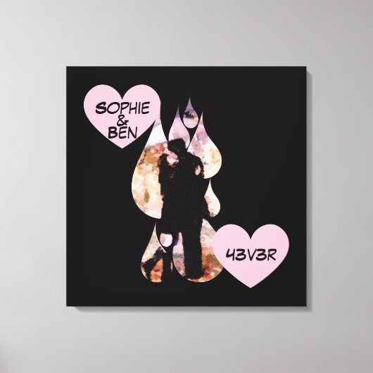 Under Umbrella: Romantic Couple Kissing in Rain キャンバスプリント (正面)