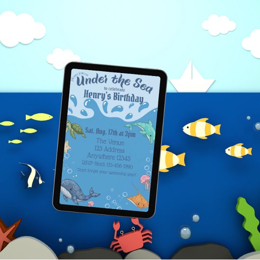 Under Water, Under the Sea Birthday 招待状