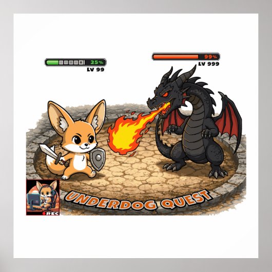 Underdog Quest Fennec Fox RPG Battle Dragon Chibi ポスター (正面)