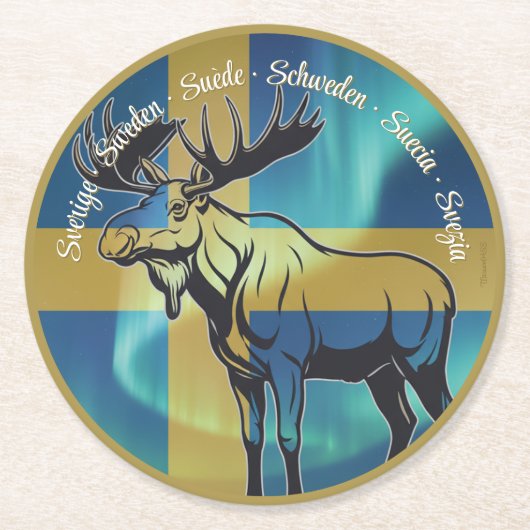 Underlägg — Sweden, moose ラウンドペーパーコースター (正面)