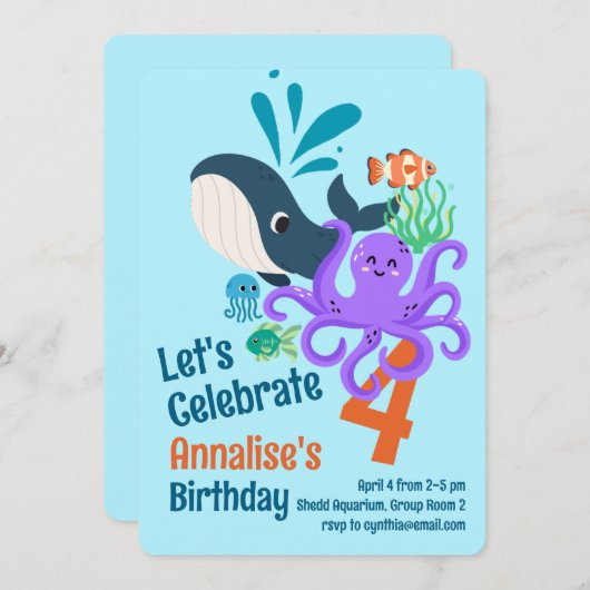 Undersea Aquarium Birthday Invitation 招待状 (正面/裏面)