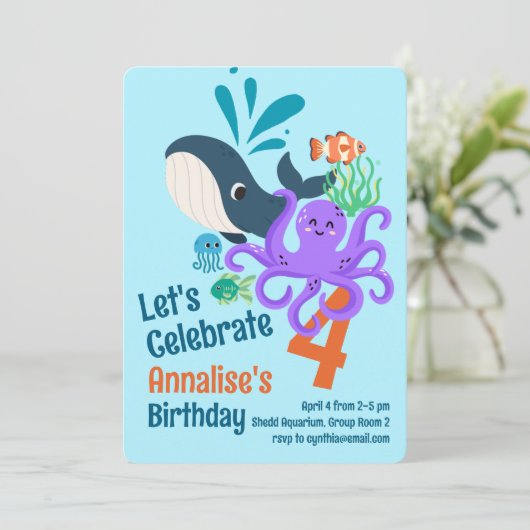 Undersea Aquarium Birthday Invitation 招待状 (スタンド正面)