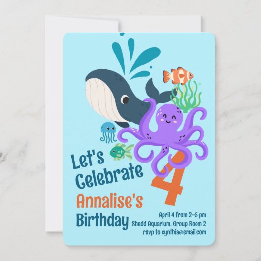 Undersea Aquarium Birthday Invitation 招待状 (正面)