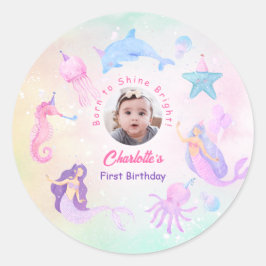  Undersea Mermaid Girl 1st Birthday Party  ラウンドシール