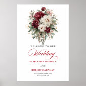Understated Marsala Floral Eucalyptus Welcome Sign ポスター (正面)