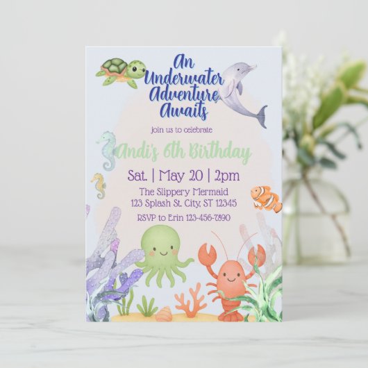 Underwater Adventure, Watercolor Birthday  招待状 (スタンド正面)