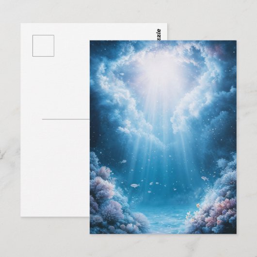 Underwater Blue Coral Reef with Sunlight Beams ポストカード (正面/裏面)