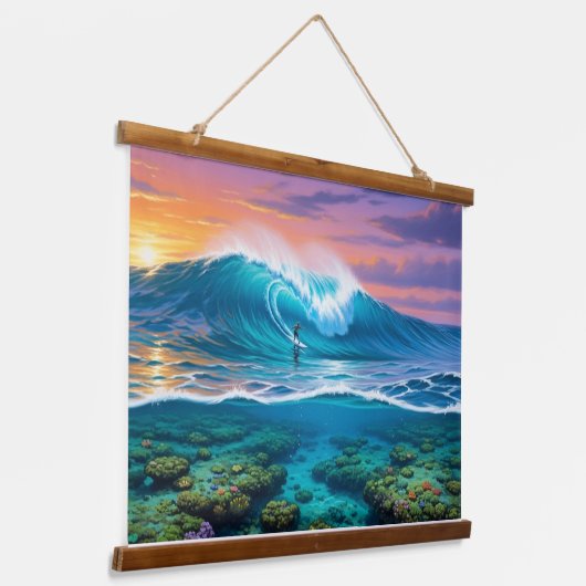 Underwater Coral Reef Surfing View - Split-Level O 吊り下げ型タペストリー (傾斜あり)