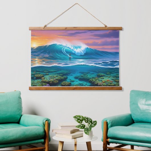 Underwater Coral Reef Surfing View - Split-Level O 吊り下げ型タペストリー (リビング)