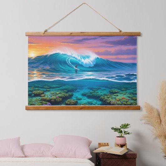 Underwater Coral Reef Surfing View - Split-Level O 吊り下げ型タペストリー (寝室)