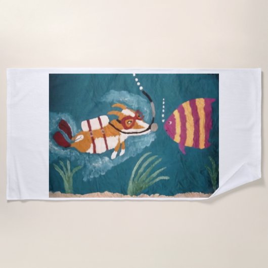 Underwater Corgi at the Beach ビーチタオル (正面)