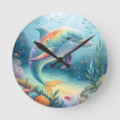 Underwater Dolphin ラウンド壁時計 (正面)