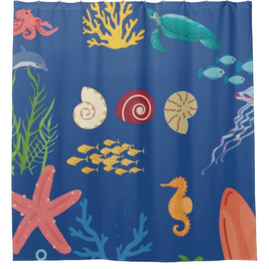 “Underwater Paradise: Sea Creatures curtin シャワーカーテン (正面)