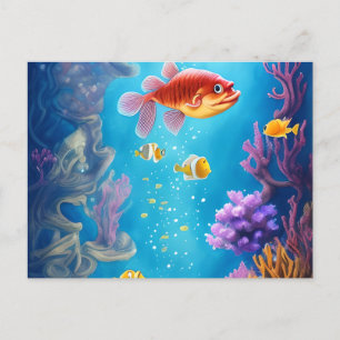 Underwater Scene with Funny Fish ポストカード