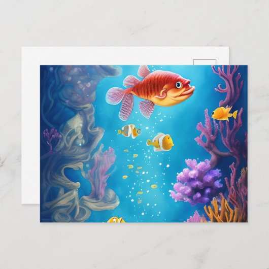 Underwater Scene with Funny Fish ポストカード (正面/裏面)