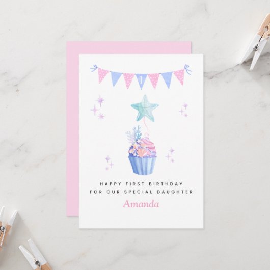 Underwater Sea Daughter 1st Birthday Card カード (正面/裏面インサイチュ)