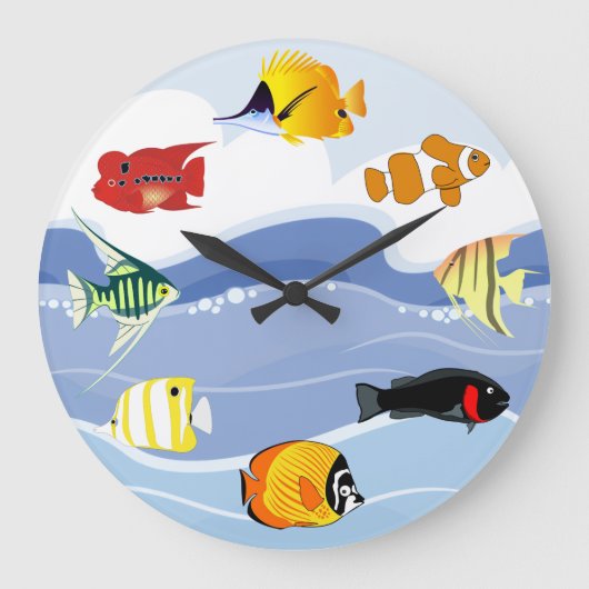 Underwater Tropical Fish Art Wall Clock ラージ壁時計 (正面)