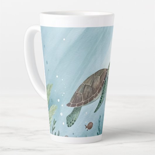 Underwater world with turtle カフェラテマグ (左アングル)