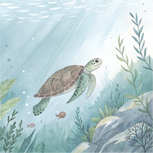 Underwater world with turtle シール (正面)