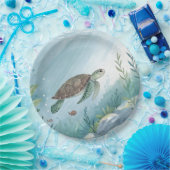 Underwater world with turtle ペーパープレート (パーティー)
