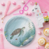 Underwater world with turtle ペーパープレート (パーティー)