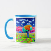 Une autruche dans un paysage imaginaire. マグカップ (左)