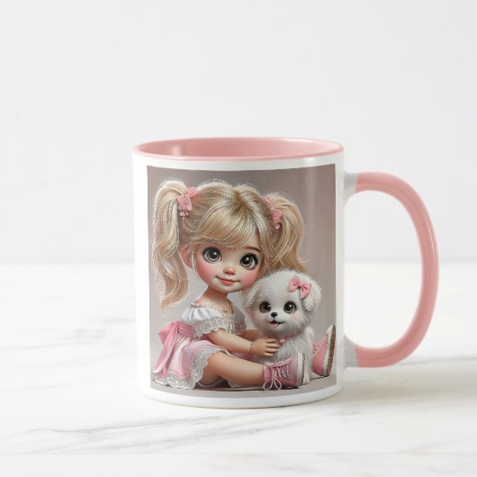 Une fillette pétillante et son adorable chiot. マグカップ (右)