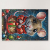 Une jolie souris fêtant noël ジグソーパズル (横)