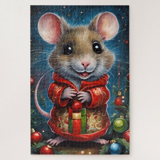 Une jolie souris fêtant noël ジグソーパズル (縦)