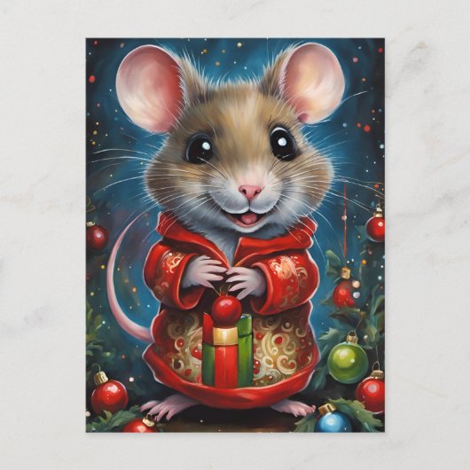 Une jolie souris fêtant noël ポストカード (正面)