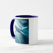 Une magnifique baleine bleue nage majestueuse. マグカップ (正面左)