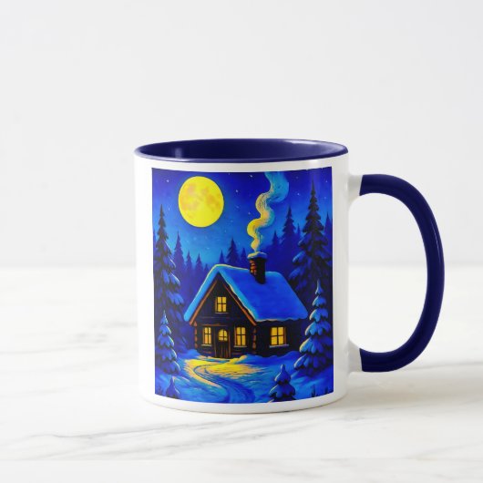 Une maison par une belle nuit d'hiver. マグカップ (右)