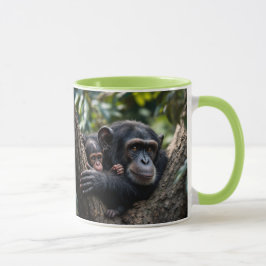 Une maman singe veille sur bébé. マグカップ