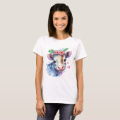  une tête de vache originale avec des fleurs. tシャツ (正面フル)