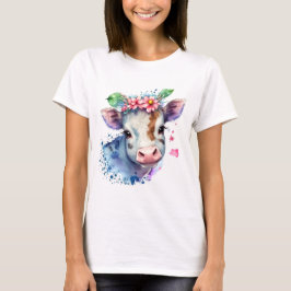 une tête de vache originale avec des fleurs. tシャツ