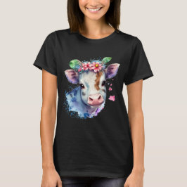 une tête de vache originale avec des fleurs. tシャツ