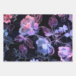 Une texture de fleurs en broderie de néon ラッピングペーパーシート