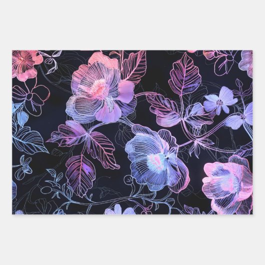 Une texture de fleurs en broderie de néon ラッピングペーパーシート (正面3)