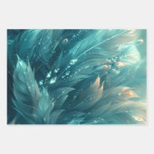 Une texture plumes turquoises et éclat de diamant ラッピングペーパーシート (正面2)
