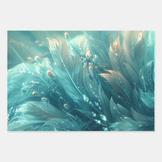 Une texture plumes turquoises et éclat de diamant ラッピングペーパーシート